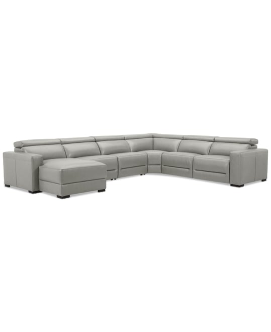 Nevio 157" 6-Pc. Leather Sectional with 1 Power Recliner, Headrests and Chaise, Created For Macy's