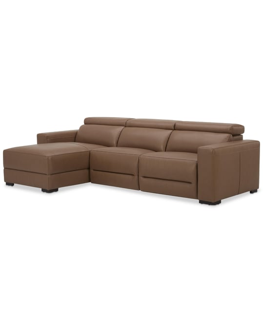 Nevio 115" 3-Pc. Leather Sectional with 1 Power Recliner, Headrests and Chaise, Created For Macy's