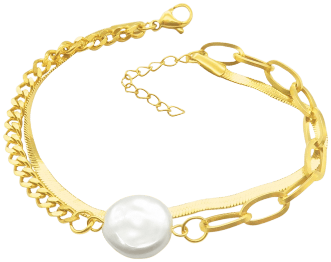 14k Gold-Plated Freshwater Pearl (13mm) Mixed Chain Bracelet