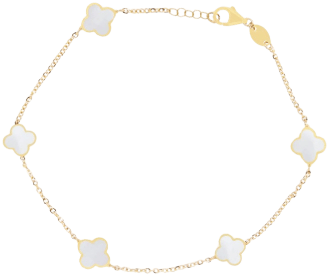 Mini Mother of Pearl Clover Bracelet 14K Gold