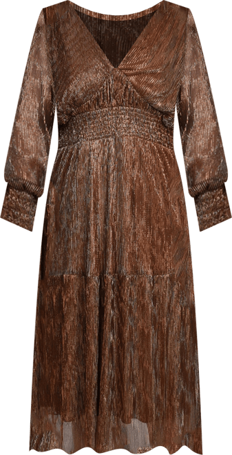 Petite Long Sleeve Plisse Mesh Dress