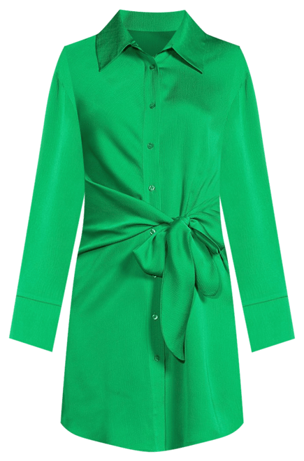 Gianni Bini Mina Pebble Crepe Button Front Collar Long Sleeve Tie Waist  Shirt Dress