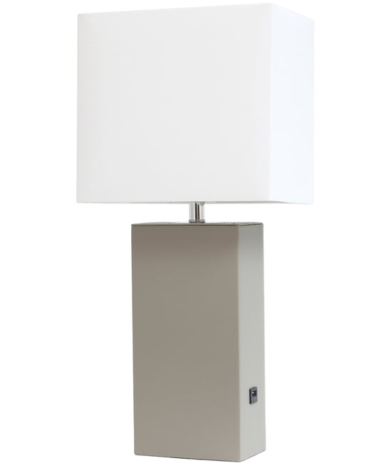 Lalia Home Lexington 21" Leather Base Modern Home Decor Bedside Table Lamp with Usb Charging Port