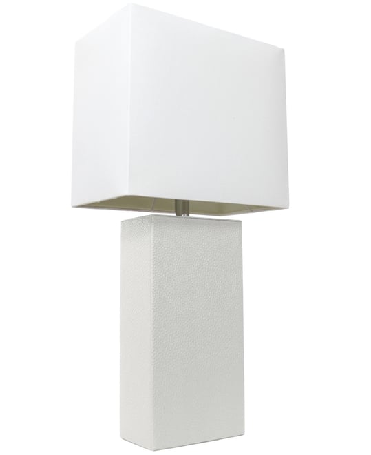 Lalia Home Lexington 21" Leather Base Modern Home Decor Bedside Table Lamp with White Rectangular Fabric Shade