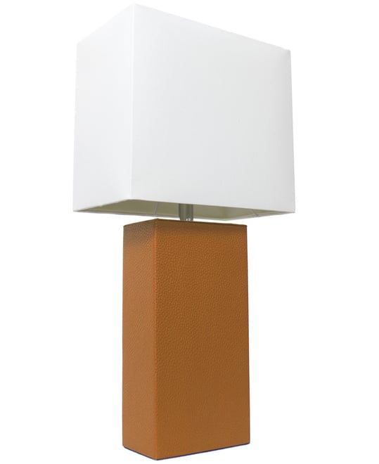 Lalia Home Lexington 21" Leather Base Modern Home Decor Bedside Table Lamp with White Rectangular Fabric Shade