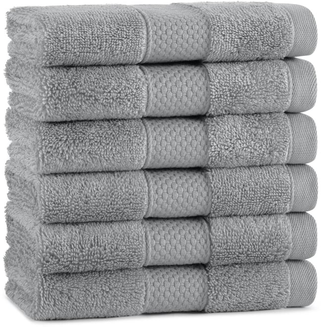Aston & Arden Egyptian Cotton Luxury Washcloths (Pack of 6), 600GSM, Seven Color Options, Jacquard Dobby Border, 13x13