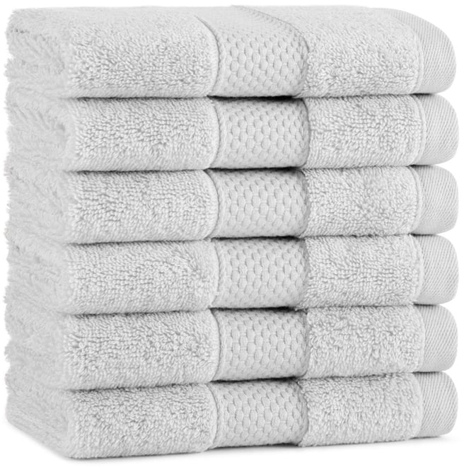 Aston & Arden Egyptian Cotton Luxury Washcloths (Pack of 6), 600GSM, Seven Color Options, Jacquard Dobby Border, 13x13