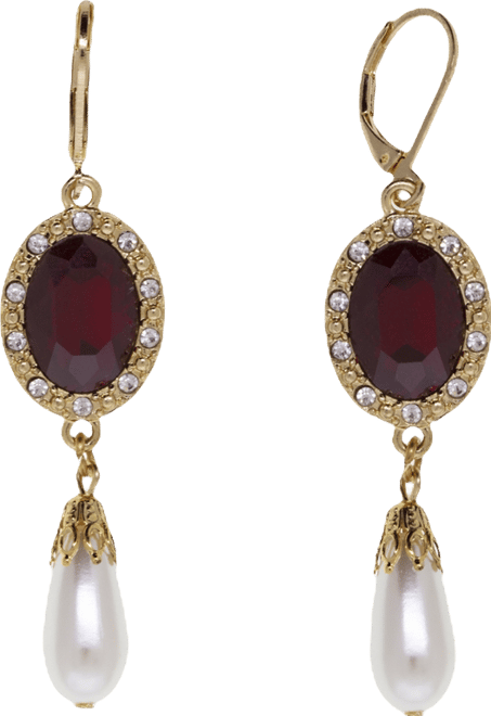 Imitation Pearl Red Glass Crystal Drop Earrings