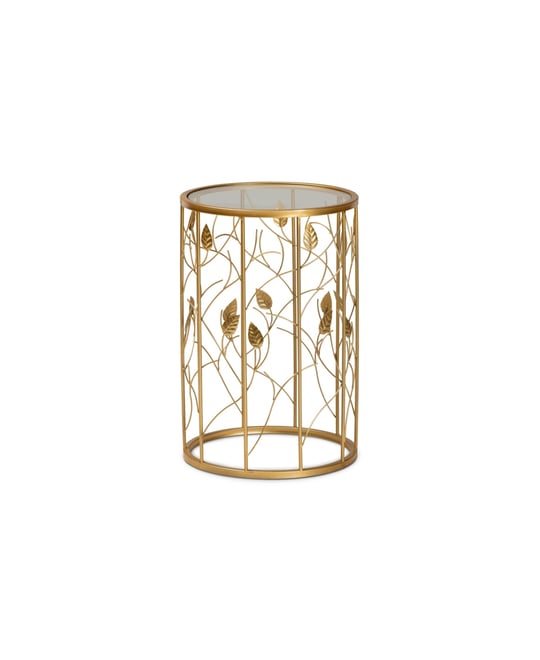 Anaya Modern and Contemporary Glam 23.6" Brushed Finished Metal and Glass Leaf Accent End Table