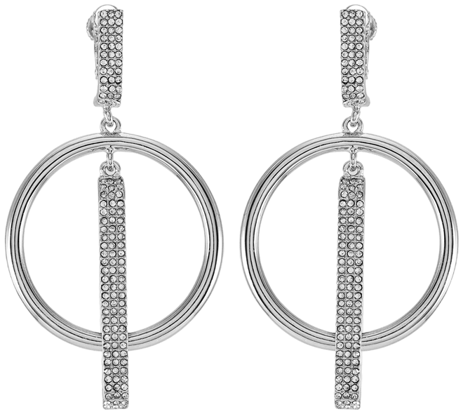 Silver-Tone Clip On Hoop Drop Earrings