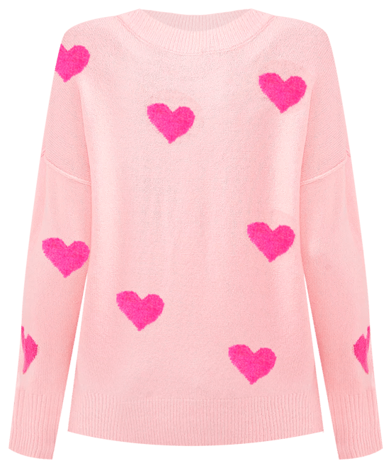 Women's Heart-Print Crewneck Long-Sleeve Sweater