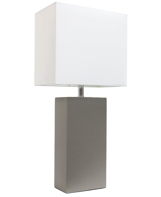 Lalia Home Lexington 21" Leather Base Modern Home Decor Bedside Table Lamp with White Rectangular Fabric Shade
