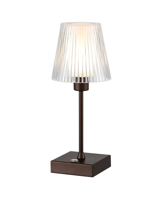 Oscar 12.5" Modern Industrial Rechargeable, Cordless Iron, Acrylic Integrated Led Table Lamp with Ribbed Shade