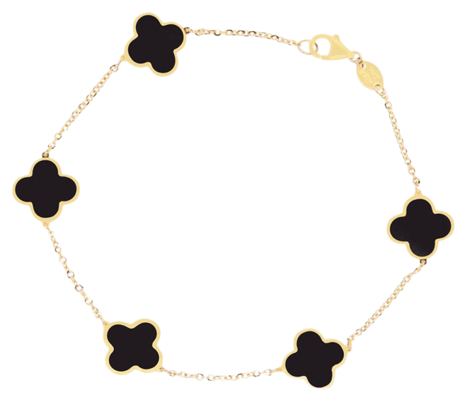Small Onyx Clover Bracelet 14K Yellow Gold
