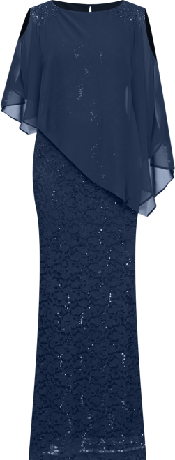 Women's Sequin Lace Chiffon Caplet Gown