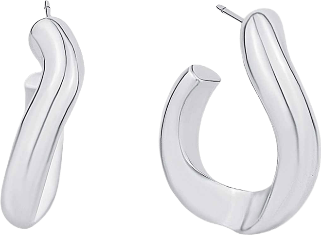 Silver-Plated or 18K Gold-Plated Oblong C Hoop Earring