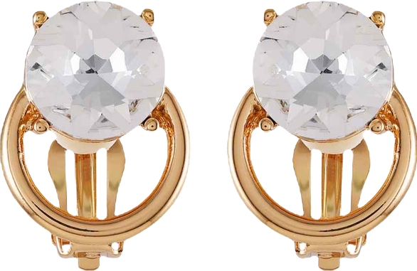 Gold-Tone Clear Glass Stone Clip On Stud Earrings