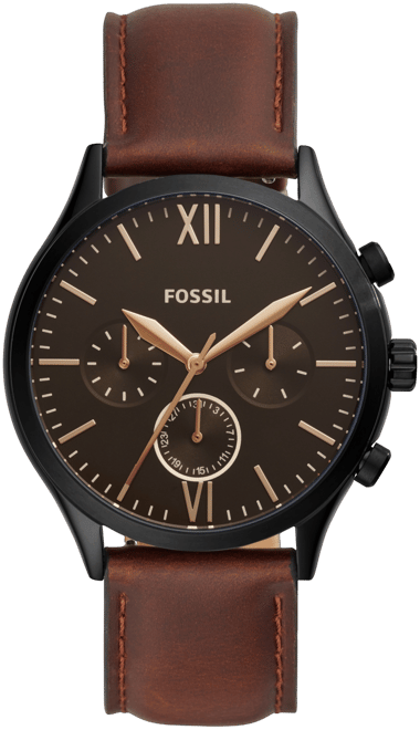 Men's Fenmore Multifunction Black-Tone Brown Leather Watch, 44mm