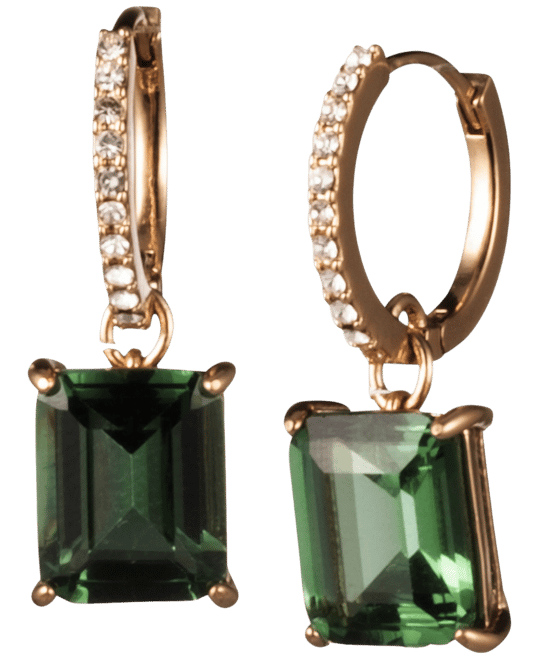 Gold-Tone Color Stone Charm Pave Huggie Hoop Earrings