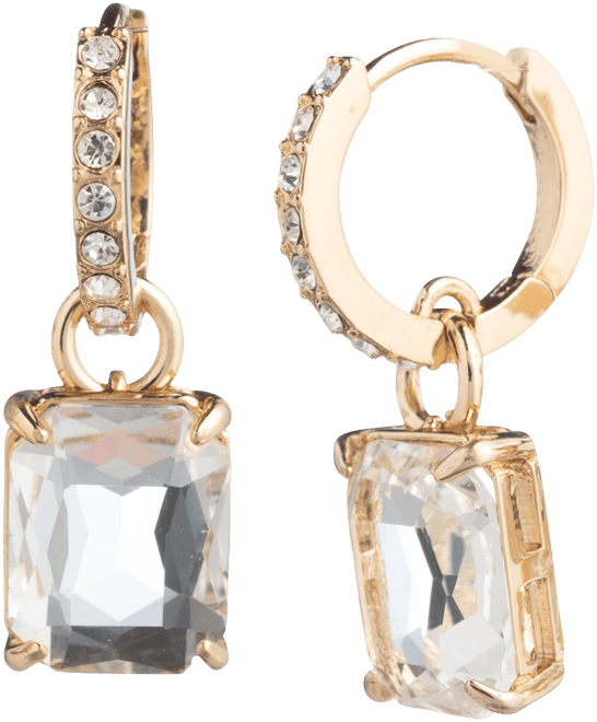 Gold-Tone Color Stone Charm Pave Huggie Hoop Earrings
