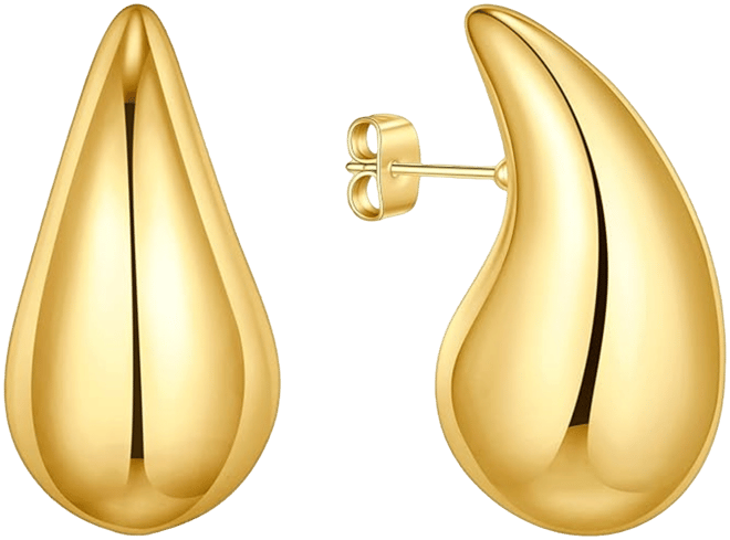 18K Gold Plated or Silver Large Teardop Stud Earrings