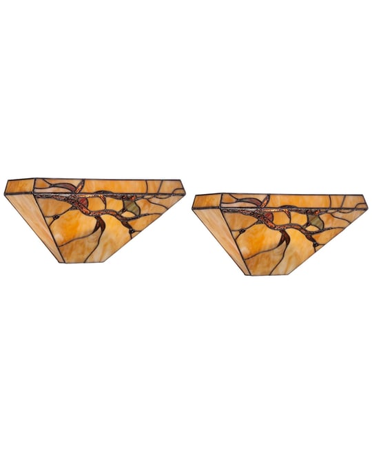 Budding Branch Vintage Wall Light Sconces Set of 2 Copper Amber Art Glass Hardwire 14" Fixture for Bedroom Bathroom Vanity H