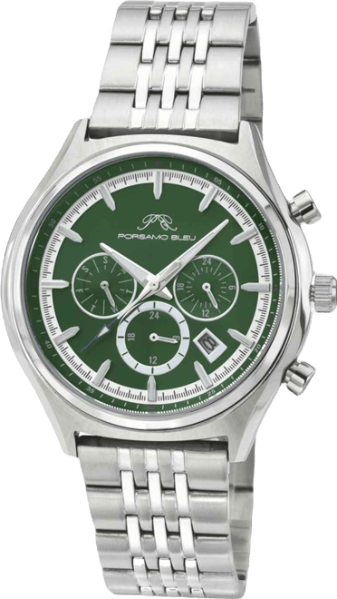 Charlie Stainless Steel Multifunction Silver Tone & Green Men's Watch 1261CCHS