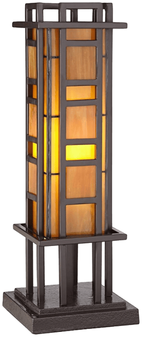 Prairie Mission Accent Table Lamp 20" High Bronze Geometric Metal Amber Stained Glass for Bedroom Living Room Bedside Nights