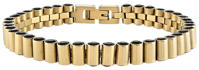 Black Spinel Cylinder Link Bracelet in Gold-Tone Ion-Plated Sterling Silver, Created for Macy's