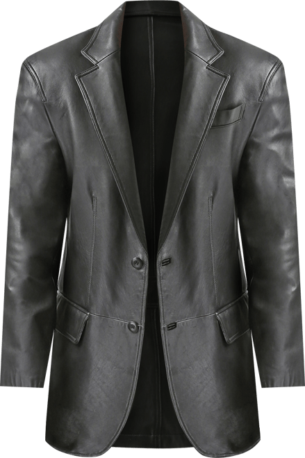 Men Two-Button Leather Blazer