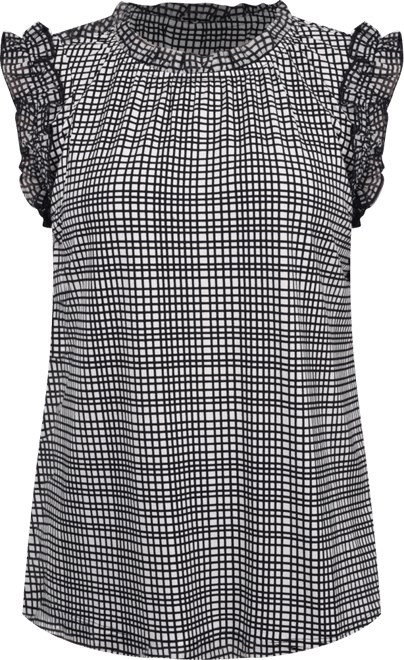 Petite Sleeveless Crepe Top with Chiffon Ruffles