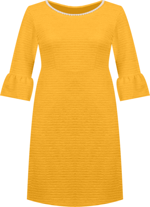 Plus Size 3/4 Length Imitation-Pearl Detail Dress