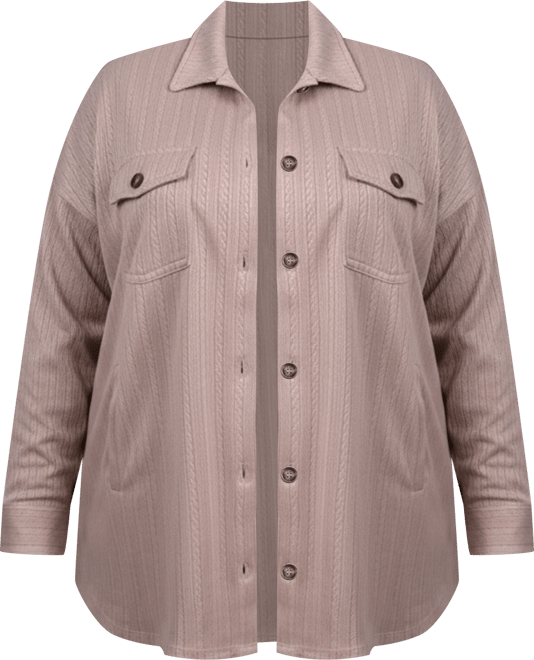 Plus Size Long Sleeve Textured Knit Shirt Jacket