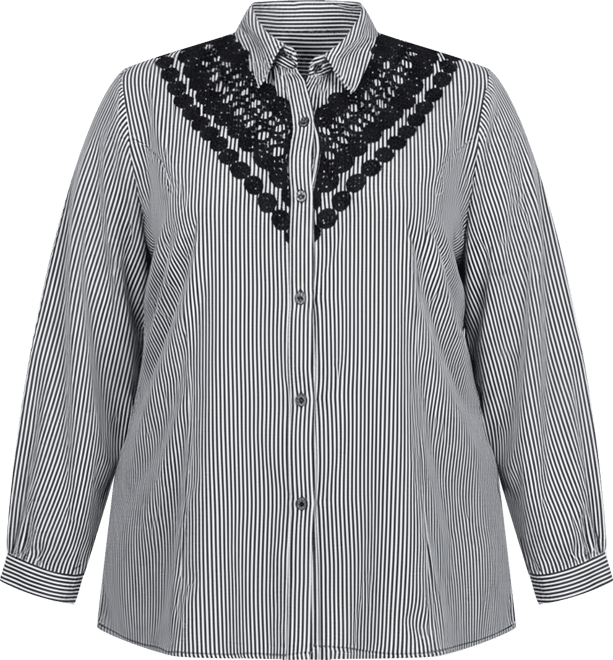 Plus Size Long Sleeve Crochet Trimmed Blouse