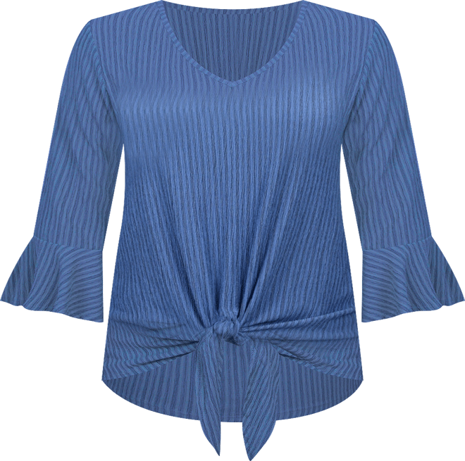 Plus Size 3/4 Bell Sleeve Textured Knit Top