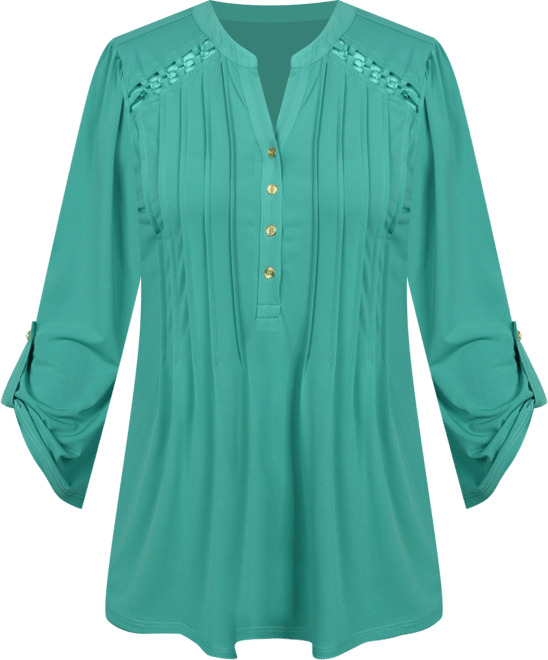 Women's Long Sleeve Pintuck Front Top with Chain Details