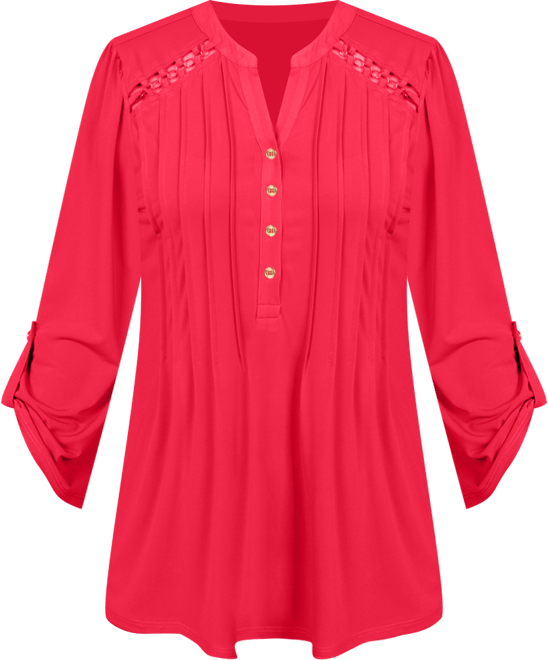 Women's Long Sleeve Pintuck Front Top with Chain Details