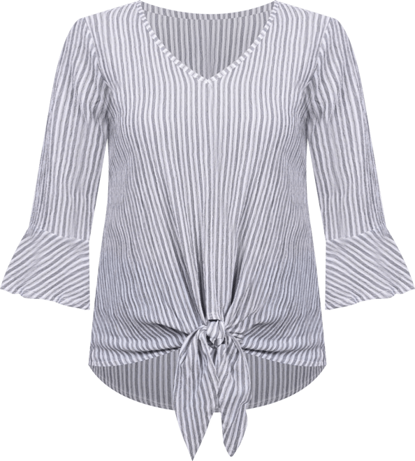 Petite 3/4 Bell Sleeve Textured Knit Top