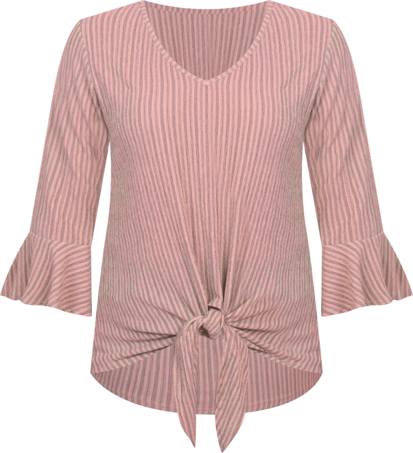 Petite 3/4 Bell Sleeve Textured Knit Top