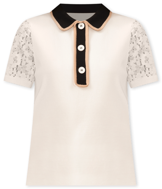 Women's Short Sleeve Polo Collar Sweater with Lace Sleeves