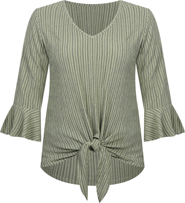 Petite 3/4 Bell Sleeve Textured Knit Top