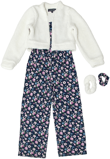 Trixxi Big Girls Sherpa Jacket Jumpsuit and Scrunchies Set Macy s