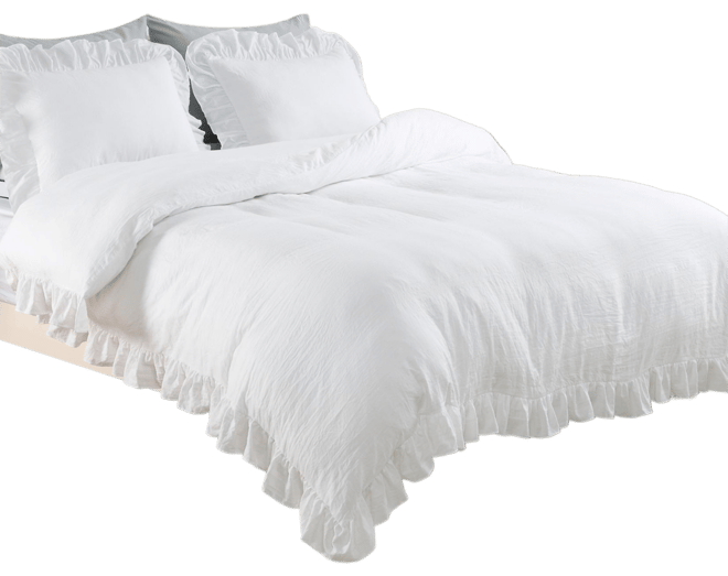 Soft Washed Microfiber Ruffle Duvet Cover Set, Queen