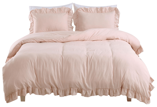 Soft Washed Microfiber Ruffle Duvet Cover Set, Queen