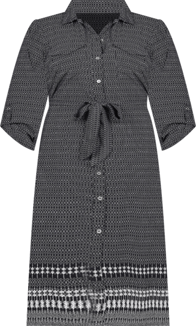 Plus Size 3/4 Roll Tab Sleeve Belted Shirtdress