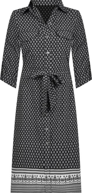 Petite 3/4 Roll Tab Sleeve Belted Shirtdress