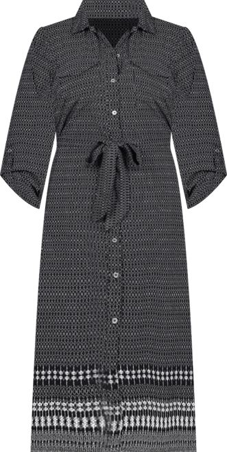 Petite 3/4 Roll Tab Sleeve Belted Shirtdress