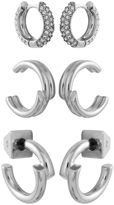 Silver-Tone Cuff Huggie Hoop Cuff Earrings Trio Set