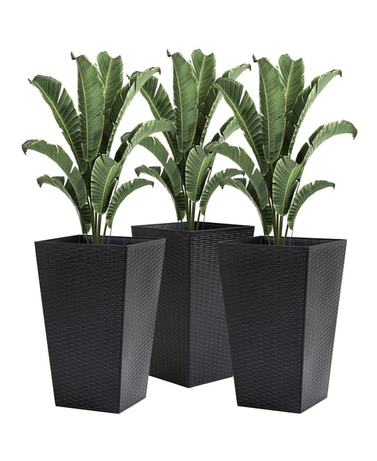 Set of 3 Tall Planters, Outdoor & Indoor Flower Pot Set for Front Door, Entryway, Patio and Deck, Black
