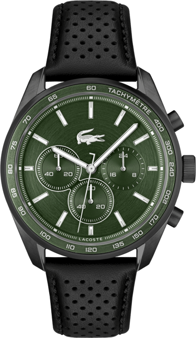 タイムレス【LACOSTE】Boston クロノグラフ ウォッチ 42㎜ 24SS Lacoste Men's Boston Chronograph Black Leather Strap Watch